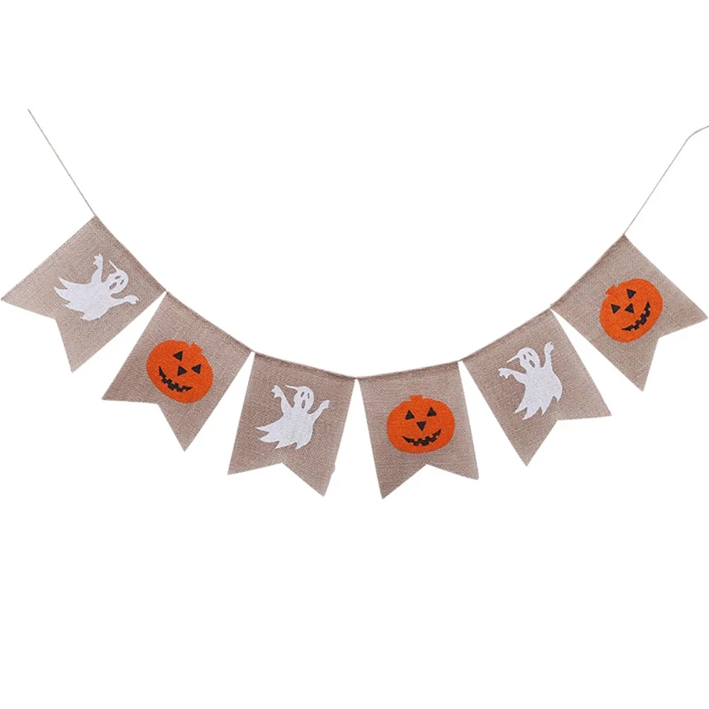 Halloween Ghost Party Decoration Baby Shower Pumpkin Tails Linen Bunting Birthday Parties Venue Decoration Color Burgee flags