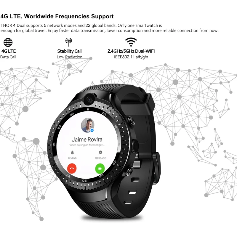 Мужские умные часы Zeblaze THOR 4 двойной 4G LTE видеовызов двойная камера 5 Мп + МП GPS