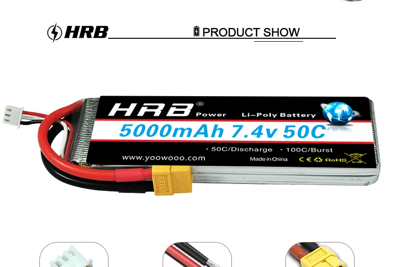 HRB Lipo 2S батарея 5000mah 7,4 V T Deans XT60 TRX XT90 EC5 50C для Traxxas Багги автомобили грузовик гоночные дроны лодка RC части