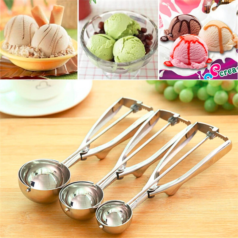 Kitchen Ice Cream Scoop Stainless Steel Spoon Melon Spoon Spring Handle