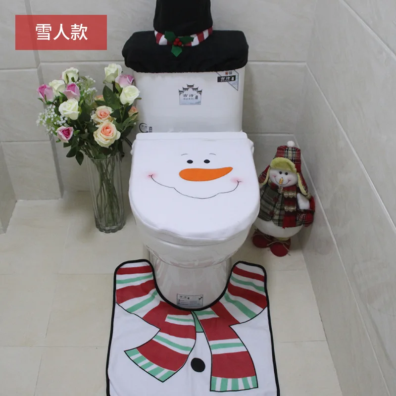 Christmas Toilet Cover 3Pc/Set Santa Toilet Seat Cover Bathroom Rug Carpet Tank Cover New Year home decorations Xmas Decoration