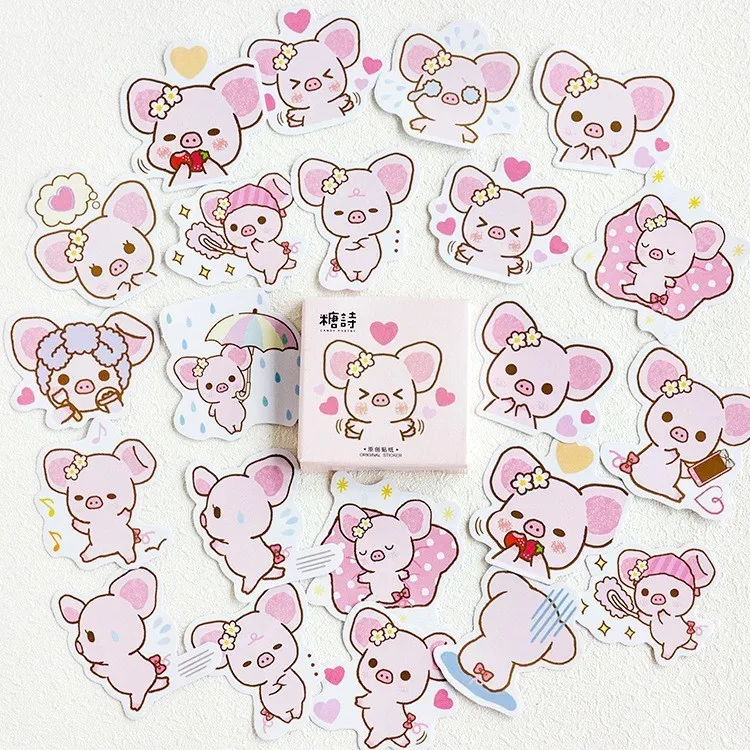 

45PCS/box New Cute Pink Pig Paper Lable Sealing Stickers Crafts Scrapbooking Decorative Lifelog DIY Stationery