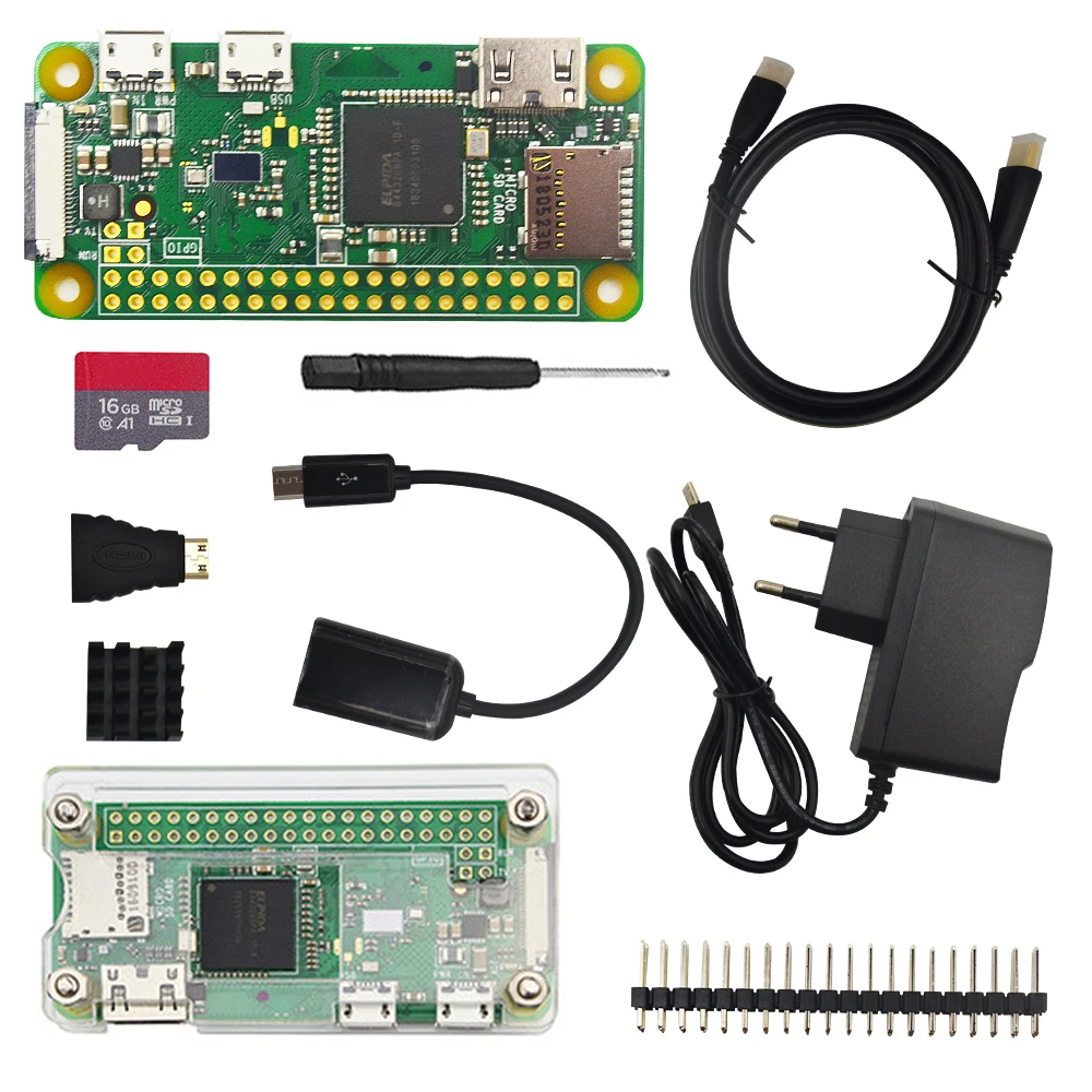 Стартовый набор Raspberry Pi Zero W + акриловый чехол блок питания 2A sd-карта 16 ГБ кабель OTG