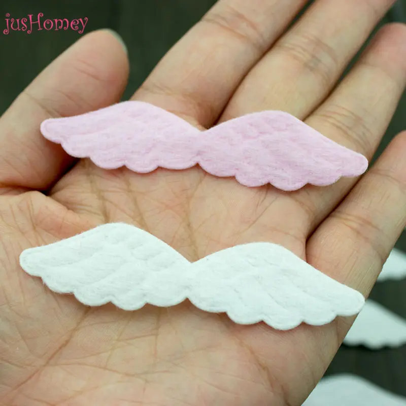 

jusHomey 200pcs 70x17mm Flocking Fabric Angel Wings Appliques Mini Cupid Wing Cut Outs Gift Box Card Scrapbooking Applique Patch