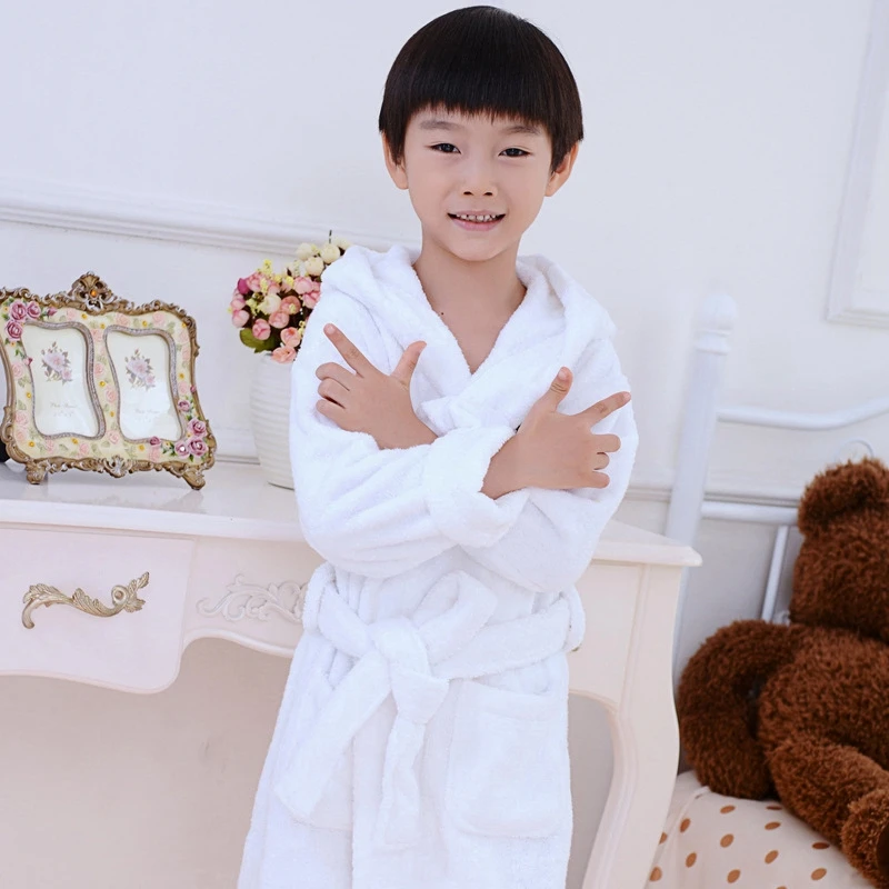 Зимний детский банный халат с капюшоном; хлопковый Халат для мальчиков и девочек; милый халат; Детская домашняя одежда; одежда для сна с поясом