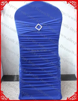 

NO.29 Royal Blue Ruffled Lycra/Spandex Chair Covers With Band/Sash And Rhombic Diamond Buckle&Pin For Wedding Home Decoration