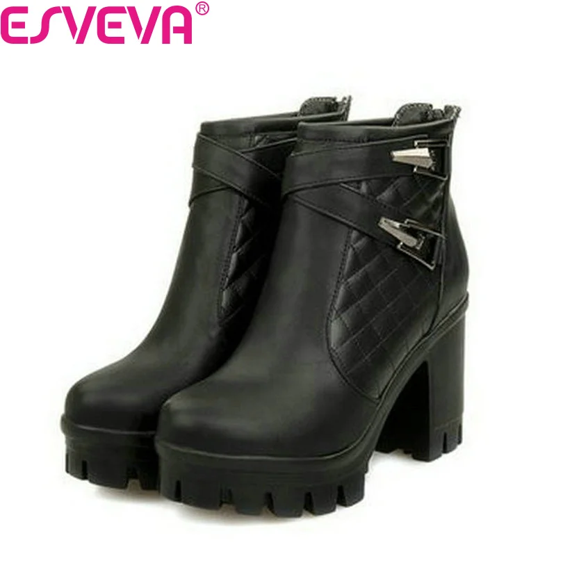 

ESVEVA New arrivals fashion ankle boots for women sexy motorcycle boots hot sale boots thick heels shoes