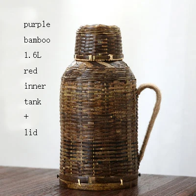 Ручной работы Ткачество бамбуковый термос бутылка для воды традиционный термос крышка thermocup изолированный стеклянный бак термос для чая - Цвет: purple 1.6L 1