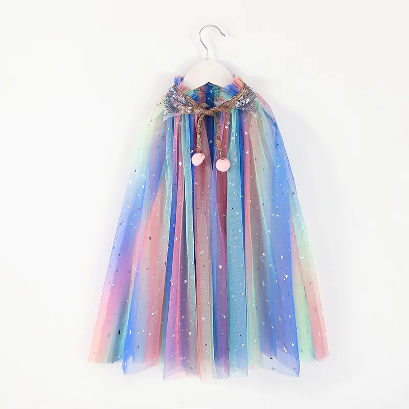 Vestido para Fora Festa de Aniversário Natal Tamanho Meninas Manto Lantejoulas Bola Tull Xale Crianças Cabolsa Praia Arco-íris Envoltório Princesa Traje um 23 Natal um tamanho meninas manto lantejoulas bola