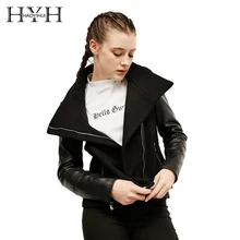 HYH HAOYIHUI женское черное теплое пальто из искусственной кожи на молнии в байкерском стиле Короткая классическая верхняя одежда в стиле панк шик Зимняя Повседневная тонкая женская куртка-бомбер