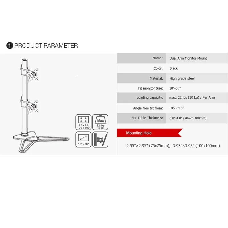 Настольный двойной компьютер монитор крепление свободно стенд вертикальный массив для двух экранов подходит для 1"-30" Максимальная поддержка 10 кг на руку