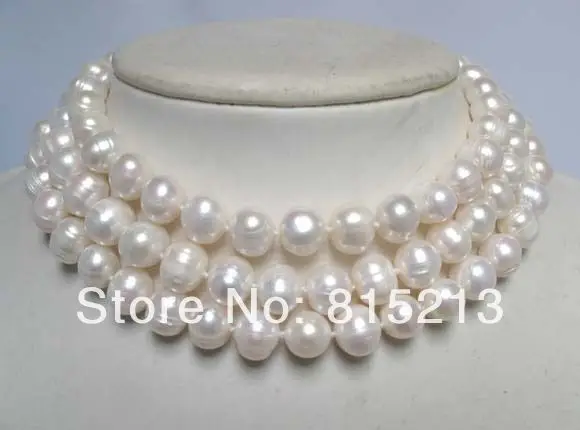 

ddh001222 necklace chocker 3 strands white freshwater pearl whorl beads