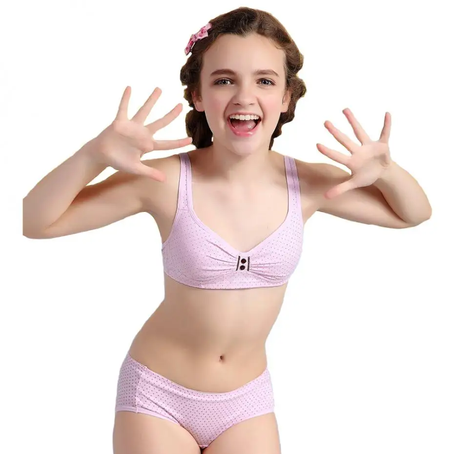 KaQI Young Girl First Bra Thin Cup Cotton Training Bra With Matching Pants  Underwear Sets KS336