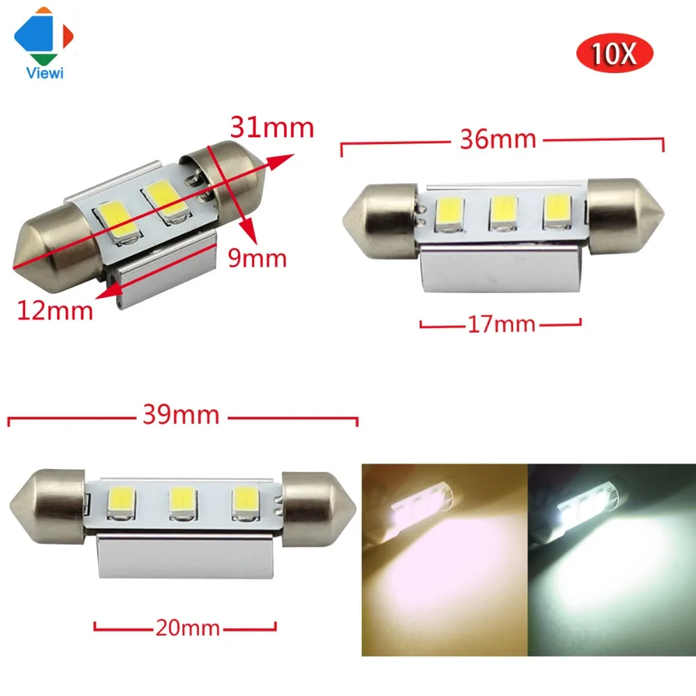 

Viewi 10pcs 12v Car Styling 31mm 36mm 39mm ANBUS Car Festoon Lights 5730 2leds 3leds Auto Interior Dome Lamp Reading Bulb lamp