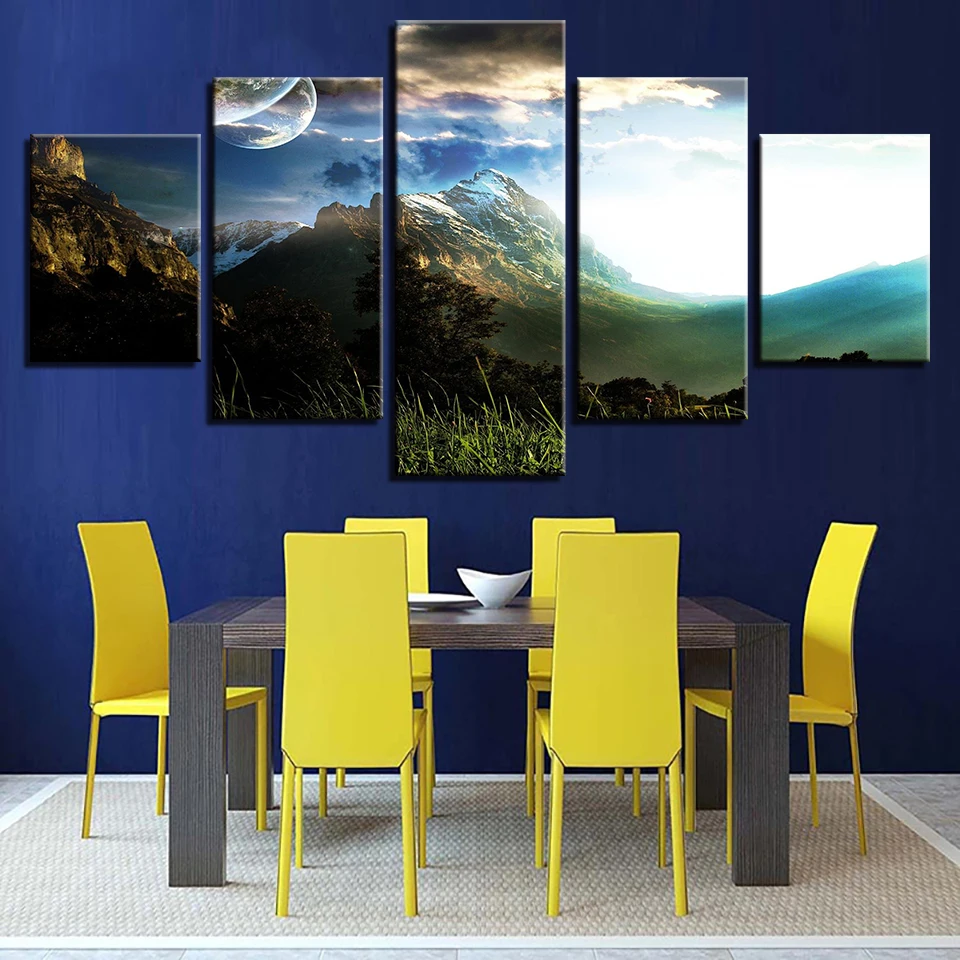 

Abstract Canvas Picture HD Printing Decor Living Room Wall 5 Pieces Mountain Moon Planet Landscape Modular Paintings Posters Art