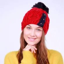 Женская шапка с ворсом, зима, модная новинка, Теплая Вязаная Шерстяная трикотажная шапка, s Лоскутная, на пуговицах, шикарная шапка, Gorras Mujer, шапки