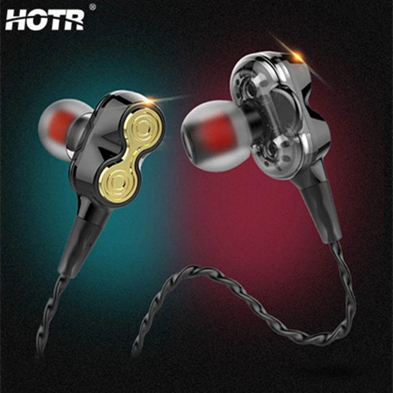 Double Dynamic Circle Wired Earphone 3D Stereo Heavy Bass Effect for