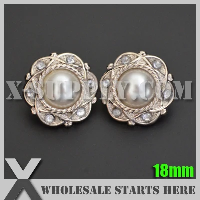 

Free Shipping 18mm Pearl Acrylic Rhinestone Button for Flower Center with Clear Rhinestones,RB1010-18
