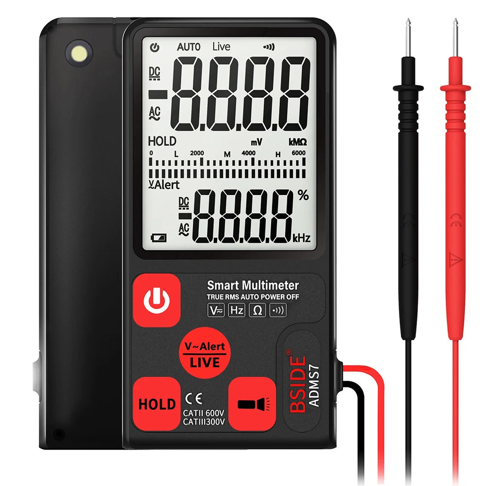 

BSIDE ADMS7 Voltage Tester 3.5'' Large LCD Digital Smart Multimeter 3-Line Display TRMS 6000 Counts DMM with Analog Bargraph