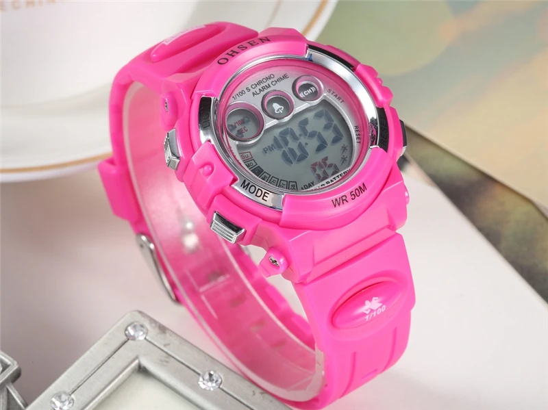 OHSEN брендовые Детские Часы светодиодный цифровые многофункциональные водонепроницаемые наручные часы для улицы спортивные детские часы