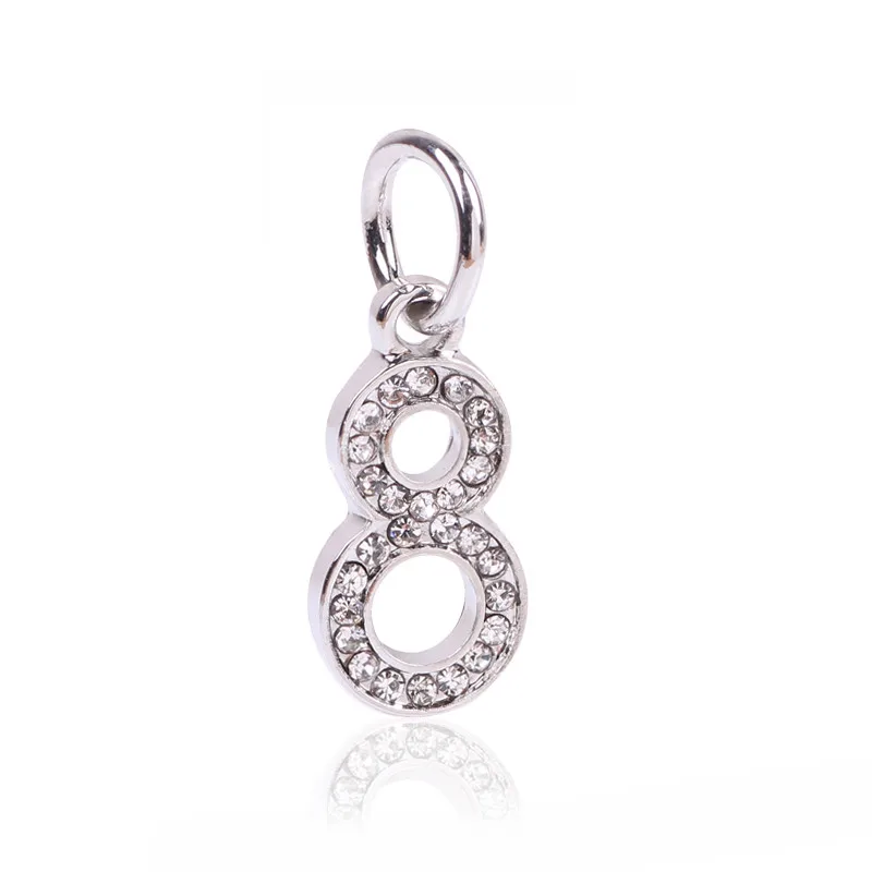 Кольцо удачи от 0 до 9,, серебряные цифровые бусины, очаровательный браслет Pandora, Европейская мода, ювелирные изделия для женщин, подарок девушке