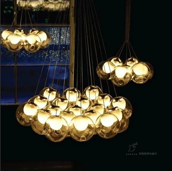 

European Simple Colorful Design Modern Decorative Dining Room Bedroom Bar Double Cover Glass Crystal Ball Hanging Pendant Lamp