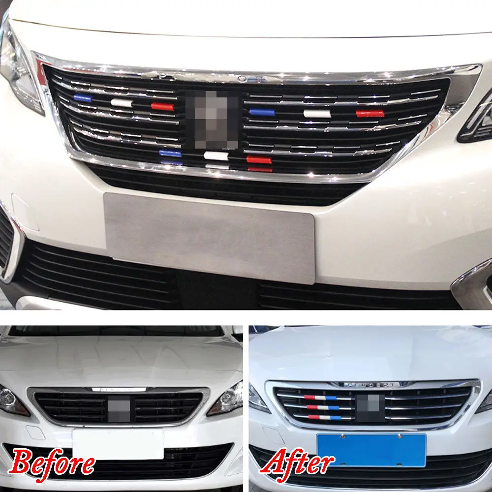9Pcs for Peugeot 301 4008 308 Front Cover Trim Grille France Flag Grill Color