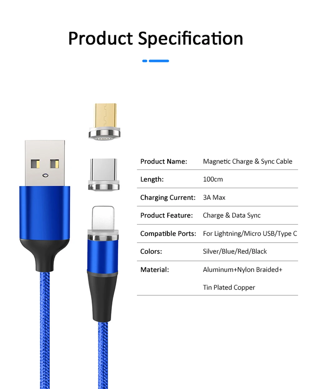 Магнитный USB кабель VOXLINK 1 м светодиодный для iPhone Xs 6 7 и USB TypeC кабель и Micro USB нейлоновая оплетка для samsung Xiaomi huawei LG USB C