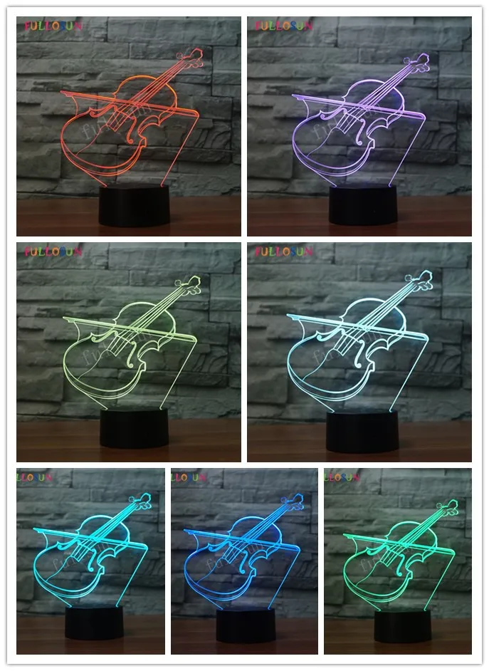 Скрипка 3D светодиодная USB лампа Цветная декоративная Праздничная детская как