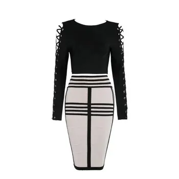 

wholesale New style dress Black and beige Long sleeves Fashion leisure Two Piece Set Cocktail party bandage dress (H1439)