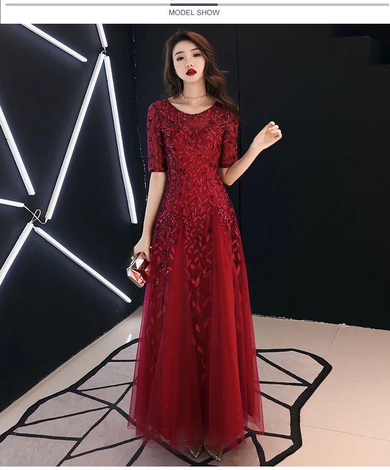 Weiyin, Длинные вечерние платья, Robe De Soiree, сексуальные, Роскошные, винно-красные, с блестками, для официальных вечеринок, платье с помпонами, WY1134