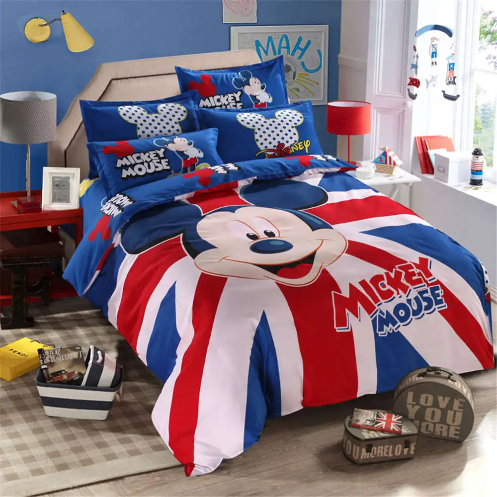 Disney Mickey Mouse Kids Bed Bedding Sets Cartoon Girls Duvet Cover Bedclothes Pillowcase Sheet 4PCS Children Soft Bed Linen Set - Цвет: No-1