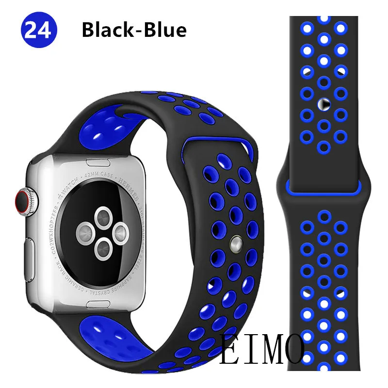 Ремешок для apple watch 5 4 band iwatch series 4 3 2 correa apple watch 42 мм 38 мм 44 мм 40 мм силиконовый браслет pulseira ремешок для часов - Цвет ремешка: black blue 24