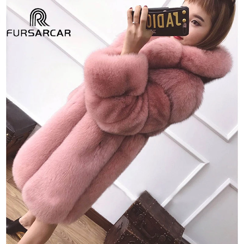 FURSARCAR Whole Skin Women Real Fur Coat Genuine Natural Fur Female Jacket Winter Thick Women Long Fox Fur Coat With Fur Collar FURSARCAR Whole Skin Women Real Fur Coat Genuine Natural Fur Female Jacket Winter Thick Women Long Fox Fur Coat With Fur Collar