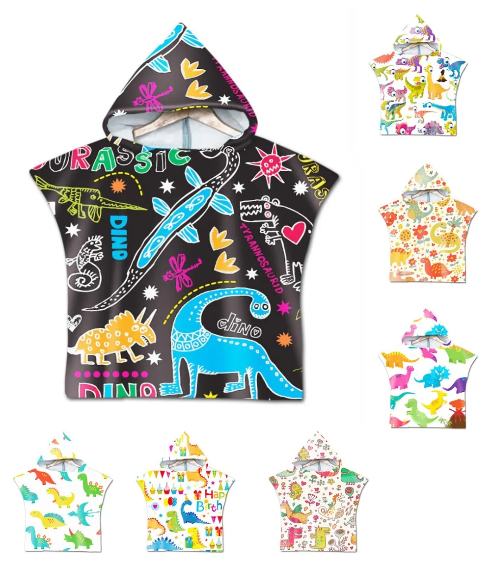 

Free shipping Novelty Gift Cute Dinosaurs Print Microfiber Baby Kids Children Hooded Towel Pool Bath Beach Towel Poncho Cape