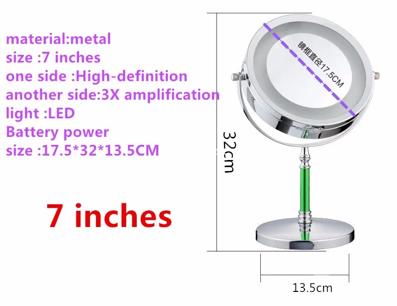 SpringQuan 7 дюймов Европейская Косметическая зеркальная Светодиодная лампа настольное Зеркало Металл 2-лицевая сторона 3X усиления спальня зеркало для макияжа