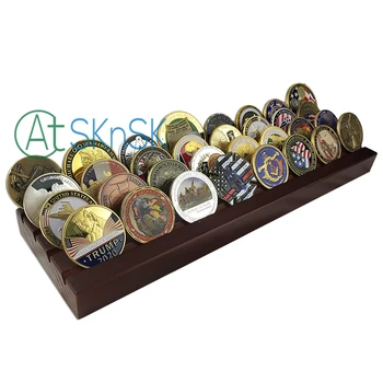 

1pcs Factory custom newest challenge coins holder sounvnir solid walnut wooden display stands rack 4 rows for coins collectibles