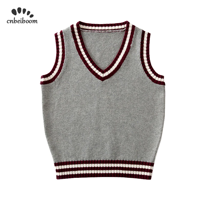 

2019 kids boy/girls sweater uniforms pullover sweater vest girls Wine Red & green stripe clothes high quality children 3-8 year