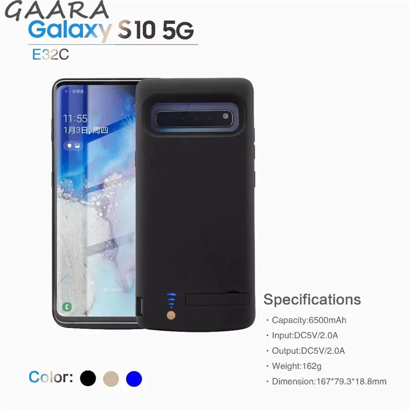 

6500mAh Battery Case For Samsung Galaxy S10 5G Silicone Shockproof External Backup Charger Case Slim Power Bank Cover with Stand