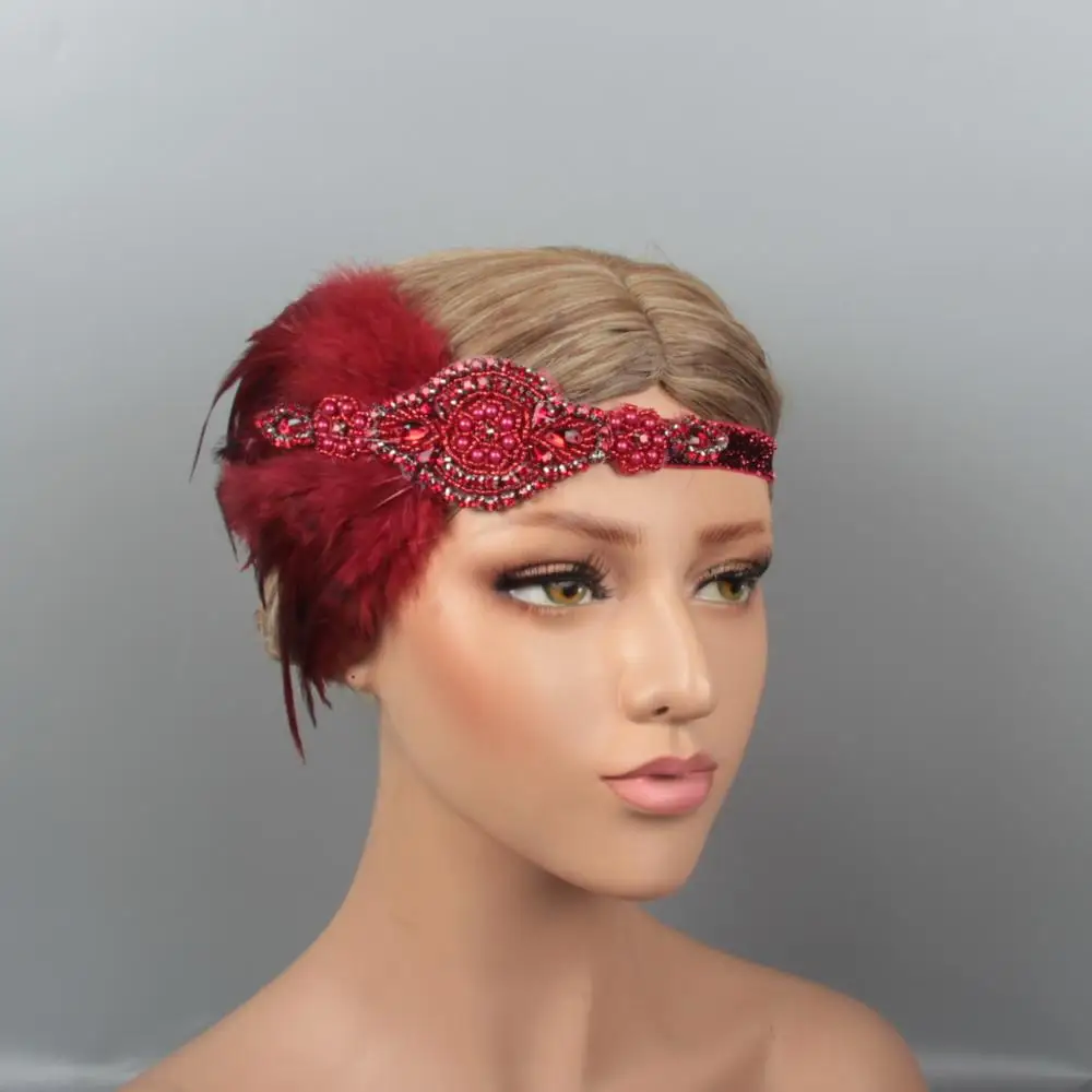 Золотой горный хрусталь аппликация искусственные повязка на голову с перьями флаппер нарядное платье костюм нарядная лента для волос головной убор 1920's Gatsby