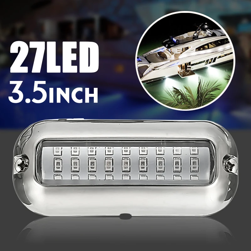 

Universal 3.5inch 12V DC White/Blue/Green 27 LED Marine Stainless Steel Under Water Pontoon Waterproof Boat Transom Light 2Color