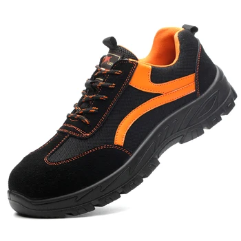 

men leisure big size breathable mesh steel toe cap working safety shoes non-slip platform sneaker worker builder security boots