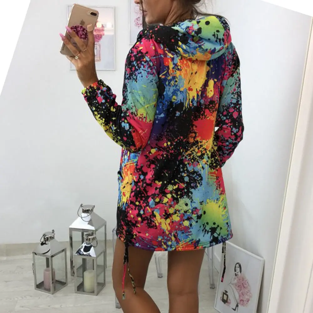 

MeiHuiDa 2018 New Style Fashion Women's Long Sleeve Hoodies Multi Color Print With Hat Coat Jacket Tops