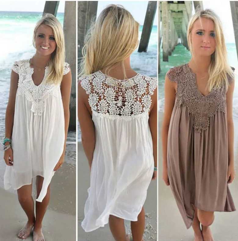 

Sexy Beach Bikini Covers Plus Size Dress Lace 5XL Beach Fishnet Crochet Lace Stitching Chiffon Flower ouc035