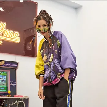 

2019 New Womens Jacket Coat Bat Sleeved Printed Funny Fantasy Harajuku BF Jacket Outerwear Coats Streetwear Hip Hop Dance