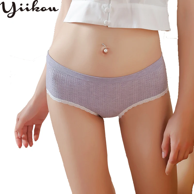 

Female Japanese pure color cotton briefs women's fashion waist pants female students sweet girl lace briefs