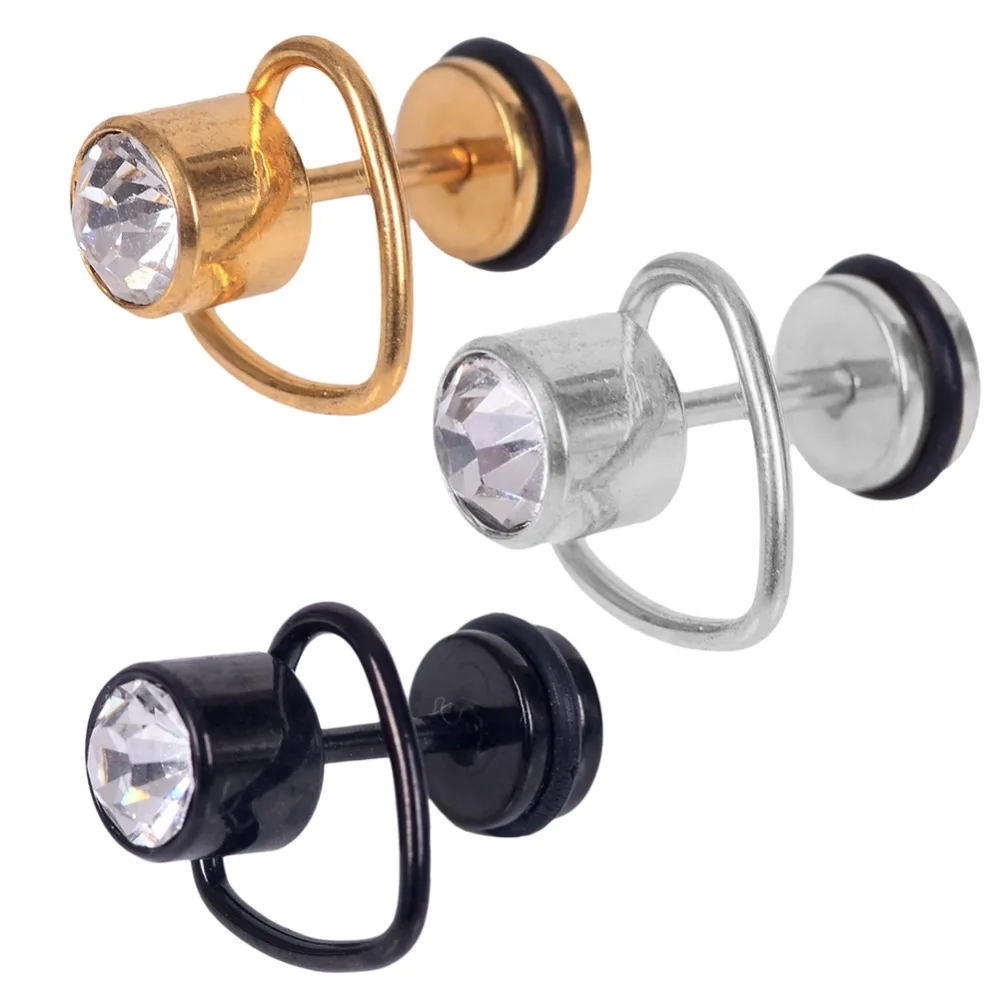 1pc Zircon Heart Shaped Ear Studs Fake Piercing Ear Plugs Body Jewelry