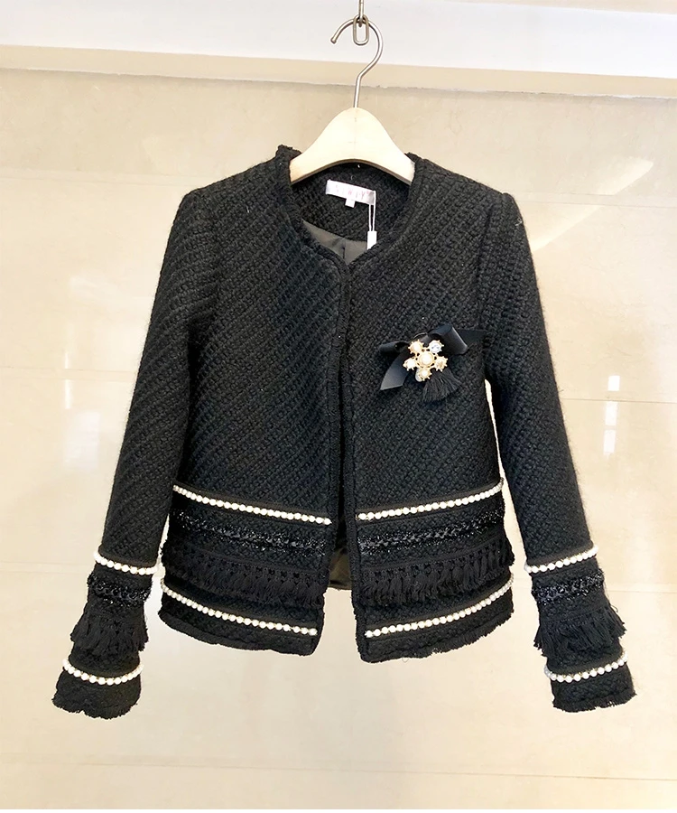 NIWIY Brand Autumn Short Bead Woollen Tweed Women Jacket Tapados Mujer Invierno 2018 Winter Long Sleeve Black Jacket N8502 NIWIY Brand Autumn Short Bead Woollen Tweed Women Jacket Tapados Mujer Invierno 2018 Winter Long Sleeve Black Jacket N8502