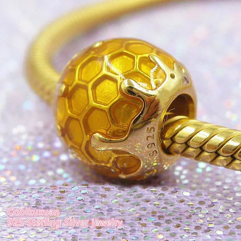 

2019 Spring 925 Sterling Silver Golden Honey Charm, Warm Yellow Enamel Charm Beads Fit Original Pandora Charms Bracelet jewelry