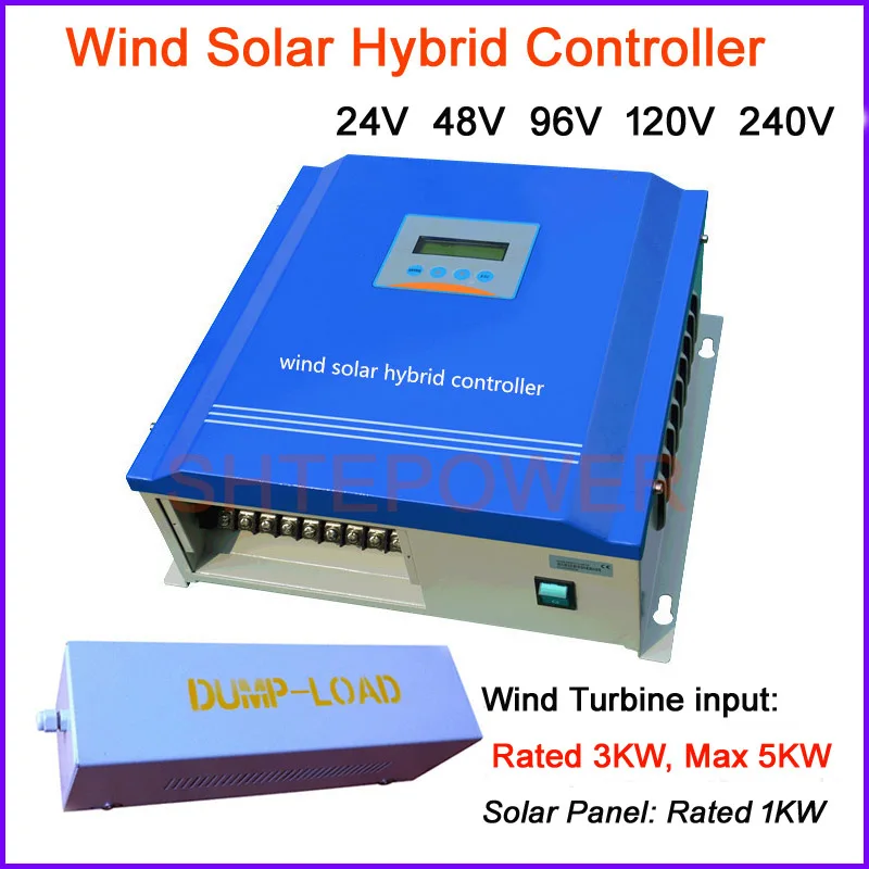 Controlador de Carga Controla a Energia da Turbina Eólica e do Painel Solar na Bateria Solar do Vento de 3000w Híbrido 96v 120 v Pwm 3kw 24v 48v